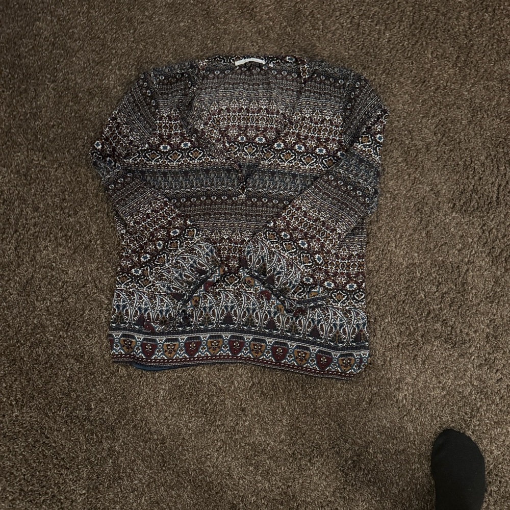 Violet & Claire Brown Multi Patterned V-Neck Long Sleeve Tunic